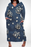 Silver Casual Print Pocket Patchwork V Neck Straight Plus Size Dresses