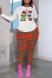 White Red Casual Print Basic O Neck Long Sleeve Two Pieces