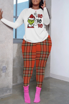 White Red Casual Print Basic O Neck Long Sleeve Two Pieces
