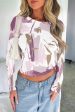 Leopard Print Casual Street Geometric Print Leopard Contrast O Neck Tops