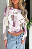 Leopard Print Casual Street Geometric Print Leopard Contrast O Neck Tops
