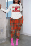 White Black Casual Print Basic O Neck Long Sleeve Two Pieces