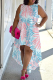 Baby Blue Casual Print Patchwork O Neck Irregular Plus Size Dresses