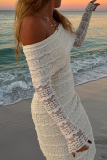 Apricot Elegant Solid Color Patchwork Backless Off Shoulder Long Dresses