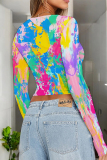 White Casual Street Splashed ink printing Contrast O Neck Tops