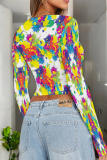 White Casual Street Splashed ink printing Contrast O Neck Tops