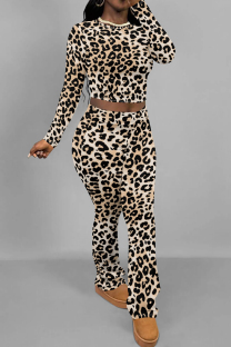 Light Orange Casual Print Patchwork O Neck Long Sleeve Two Pieces
