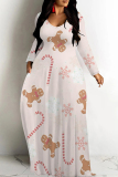 Red Casual Print Basic V Neck Long Dresses