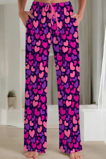 Purple Casual Print Pocket Patchwork Loose Mid Waist Conventional Full Print Bottoms