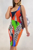 Green Casual Print Basic U Neck Vest Dresses