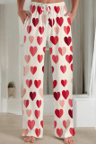 White Casual Print Pocket Patchwork Loose Mid Waist Conventional Full Print Bottoms