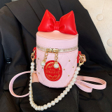 Pink Casual Daily Bow Patchwork Pearls Decor Zipper Bags