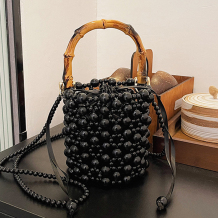 Black Casual Daily Patchwork Pearls Decor Bags