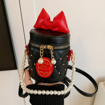 Black Casual Daily Bow Patchwork Pearls Decor Zipper Bags
