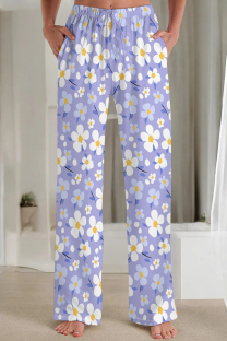 Light Purple Casual Print Patchwork Loose Mid Waist Straight Full Print Bottoms