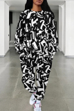 Multicolor Casual Print Pocket Patchwork O Neck Long Sleeve Two Pieces