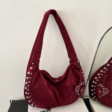 Black Daily Solid Color Rivets Patchwork Bags