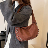 Black Daily Solid Color Rivets Patchwork Bags