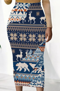Tibetan Blue Casual Butterfly Newspaper printing Contrast Regular High Waist Full Print Bottoms