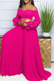 Yellow Casual Solid Color Patchwork Backless Zipper Ruffled Trim Off Shoulder Loose Jumpsuits