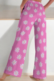 Cyan Casual Print Patchwork Loose Mid Waist Straight Full Print Bottoms