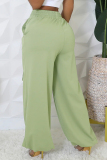 Black Casual Solid Color Pocket Patchwork Strap Design Loose Mid Waist Conventional Patchwork Bottoms