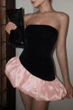 Black Sexy Patchwork Backless Contrast Strapless A Line Dresses