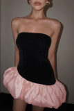 Black Sexy Patchwork Backless Contrast Strapless A Line Dresses