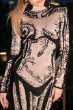Khaki Casual Print Patchwork Turtleneck Long Dresses