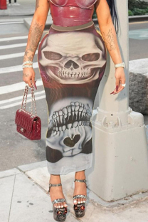 Grey Casual Print Patchwork Contrast Regular Mid Waist Positioning Print Bottoms