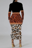 Leopard Print Casual Snakeskin Print Leopard Contrast O Neck Printed Dresses
