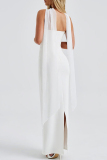 Burgundy Elegant Solid Color Patchwork Backless Slit Strapless Three Pieces