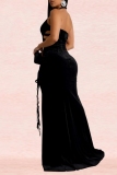 Red Sexy Hot Solid Color Backless Slit Belted Halter Long Dresses