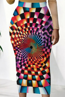 Orange Purple Casual Print Patchwork Regular Mid Waist Full Print Bottoms