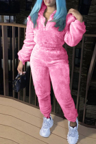 Pink Casual Solid Color Patchwork Zipper Zipper Collar Long Sleeve Two Pieces