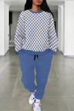 Mint green Casual Street Plaid Ombre Print Pocket Lace Up Contrast O Neck Long Sleeve Two Pieces