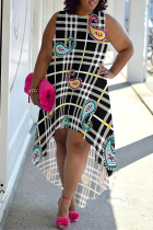 Stripe Casual Street Plaid Leopard Print Snowflakes Letters Irregular O Neck Irregular Plus Size Dresses