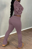 Pink Casual Street Plaid Stripe Gradient O Neck Long Sleeve Two Pieces