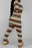 Pink Casual Street Plaid Stripe Gradient O Neck Long Sleeve Two Pieces