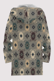 White Casual Geometric Print Pocket Zipper Contrast Fleece-lined Hooded Outerwear