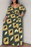 Multicolor Casual Daily Plaid Striped Print Pocket Contrast V Neck Printed Plus Size Dresses