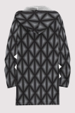Deep Blue Casual Geometric Print Pocket Zipper Contrast Fleece-lined Hooded Outerwear