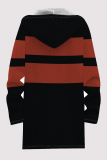 Orange Casual Striped Print Gradient Pocket Zipper Contrast Fleece-lined Hooded Outerwear