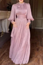 Pink Elegant Solid Color Patchwork Zipper O Neck Long Dresses