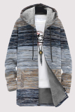 Orange Casual Striped Print Gradient Pocket Zipper Contrast Fleece-lined Hooded Outerwear