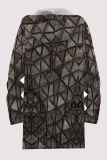 Deep Blue Casual Geometric Print Pocket Zipper Contrast Fleece-lined Hooded Outerwear