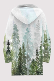 White Casual Geometric Print Pocket Zipper Contrast Fleece-lined Hooded Outerwear