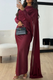 Burgundy Elegant Solid Color Patchwork O Neck Long Dresses