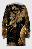 Black Casual Print Pocket Patchwork Zipper Contrast Hooded Outerwear