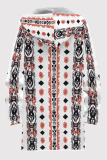 Black Casual Print Pocket Patchwork Zipper Contrast Hooded Outerwear